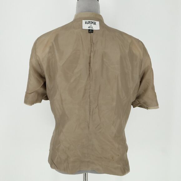 Kasper ASL Jacket Womens 14 Beige Lined Linen Blend Shoulder Pads Safari Career - Picture 11 of 16